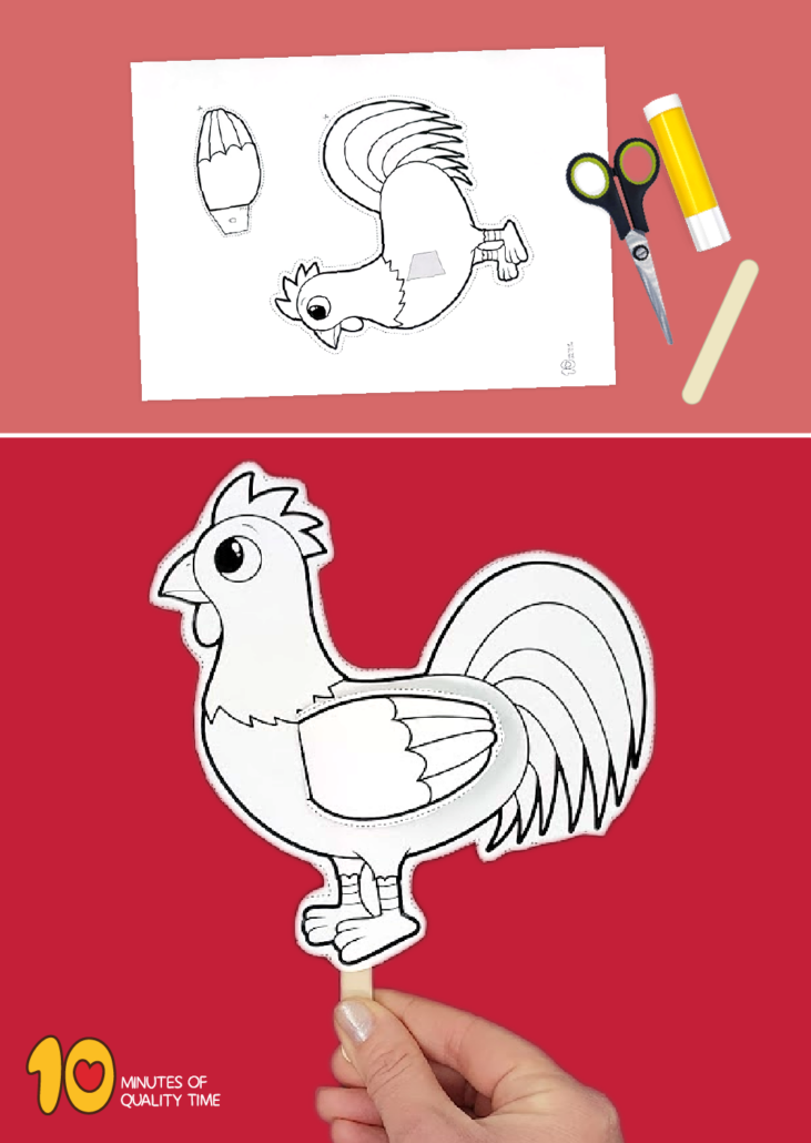 Rooster Puppet Craft – 10 Minutes of Quality Time
