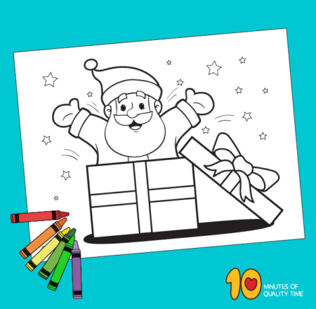 Santa Claus Jumping Out From A Christmas Gift Box Coloring Page – 10 ...