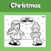 Christmas Tree with Happy Kids Coloring Page