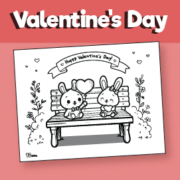 Bunnies Sitting in the Park Valentine's Day Coloring Page