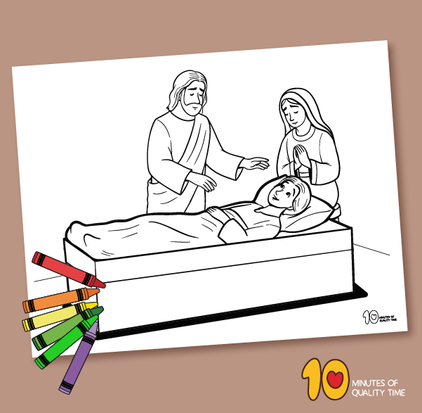 Raising the son of the widow of Nain coloring sheet
