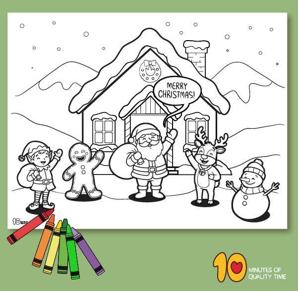 Holiday House with Christmas Characters Coloring Pictures