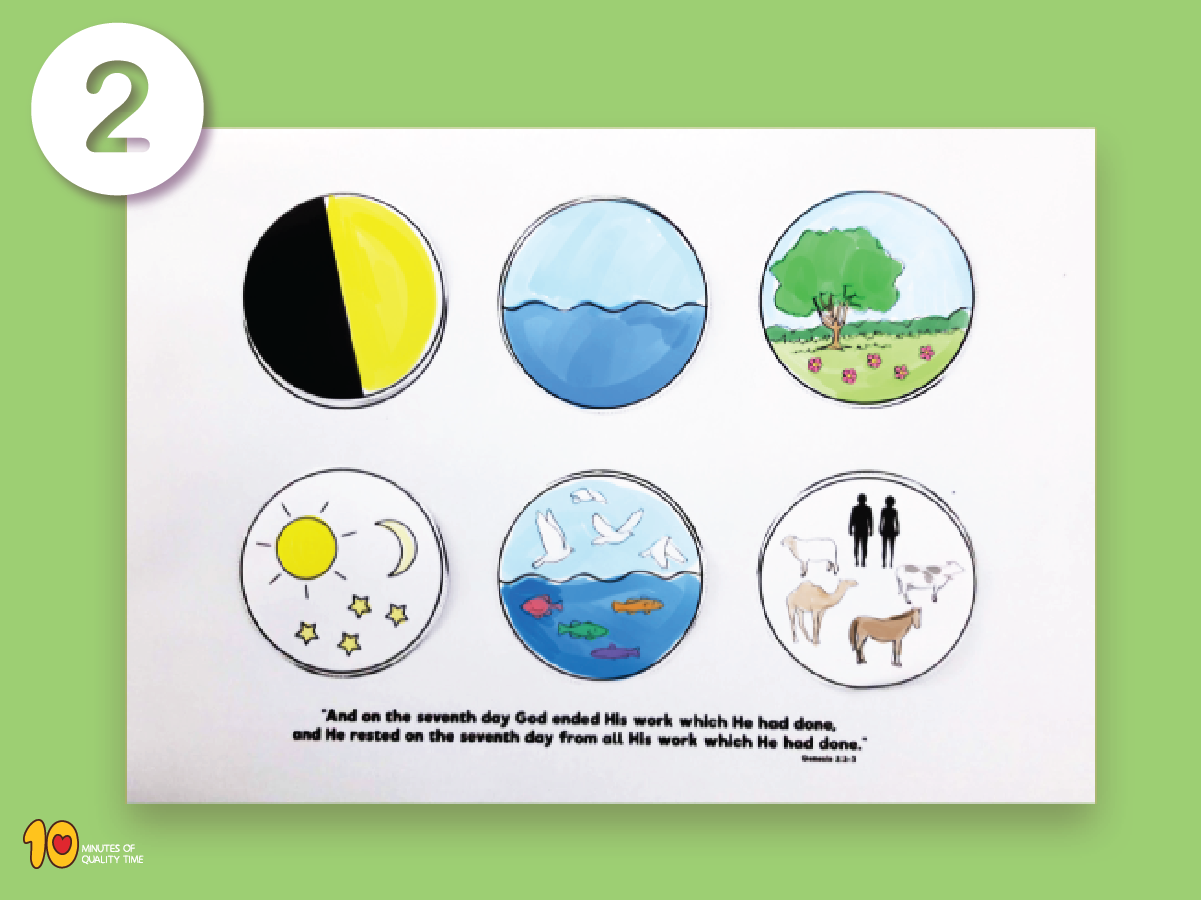 Seven Days of Creation sequencing circles cut-and-paste Bible activity