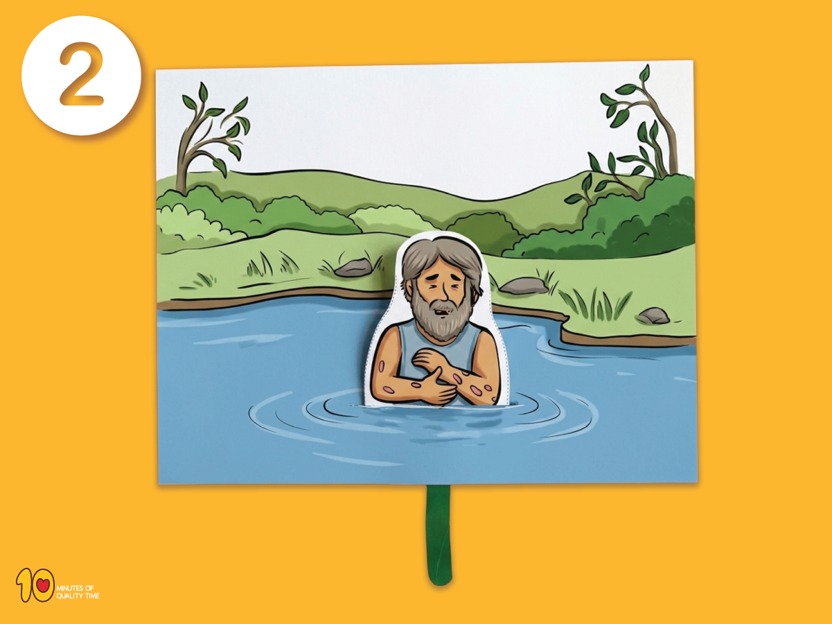 Naaman washing in the Jordan River interactive Bible craft for kids