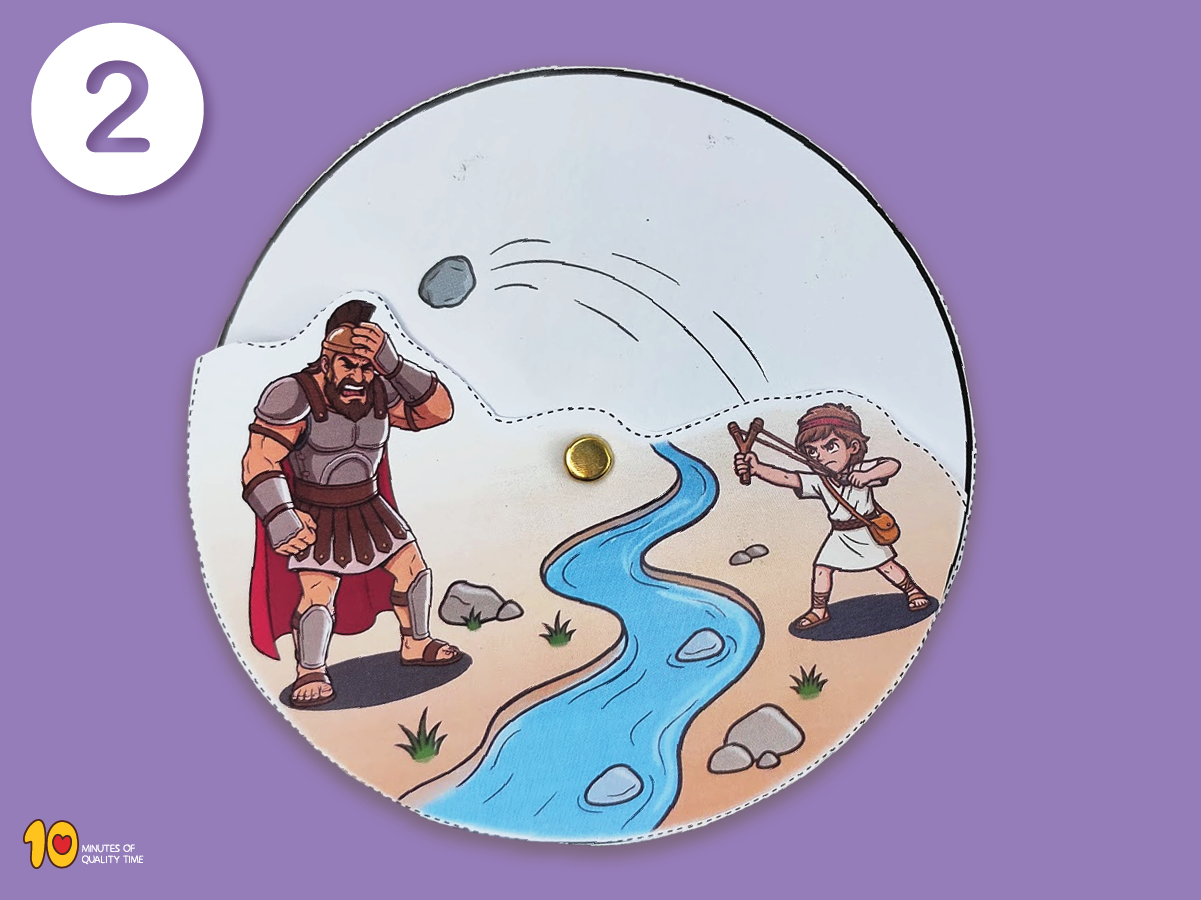 David and Goliath printable Bible craft with David using his sling