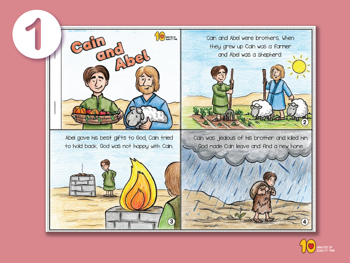 Printable Cain and Abel four-scene Bible story booklet for Sunday School children Printable Cain and Abel four-scene Bible story booklet for Sunday School children
