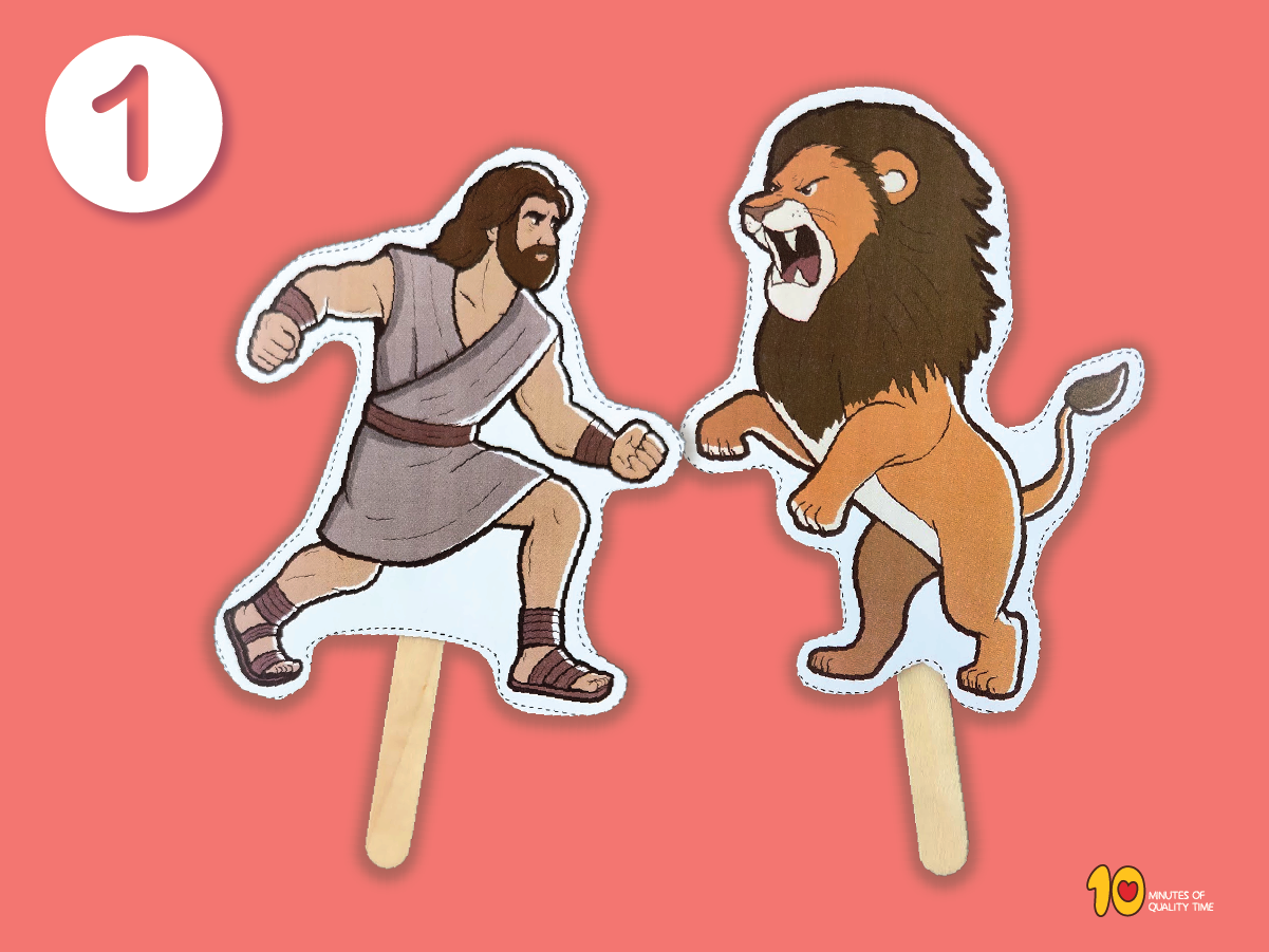Samson and the lion printable puppet craft for Sunday School kids