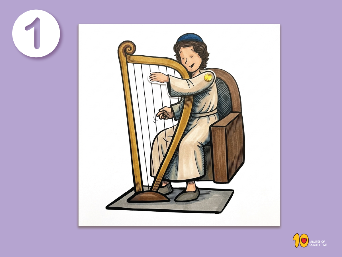 Printable David playing the harp Bible craft for Sunday School kids