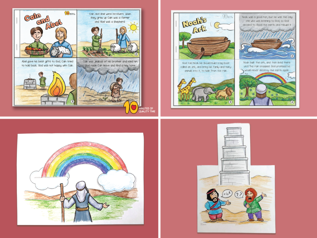 Four printable Early Genesis Bible crafts for Sunday School with a free Genesis 8:22 coloring page