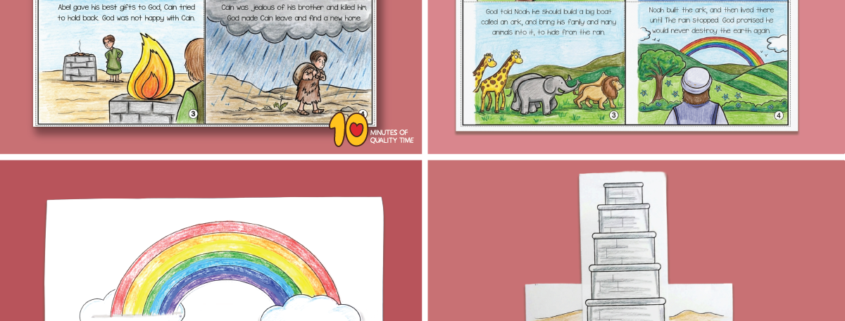 Four printable Early Genesis Bible crafts for Sunday School with a free Genesis 8:22 coloring page