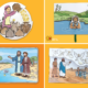 Four printable Elisha Bible crafts featuring the widow’s oil, Naaman, the floating axe head, and an army of angels