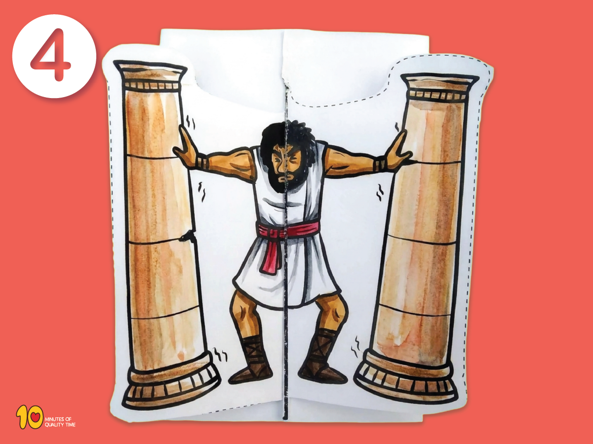 Samson pushing down the temple pillars printable Bible craft for children