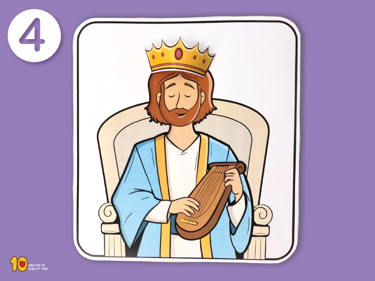 Printable King David craft with crown and harp for Sunday School