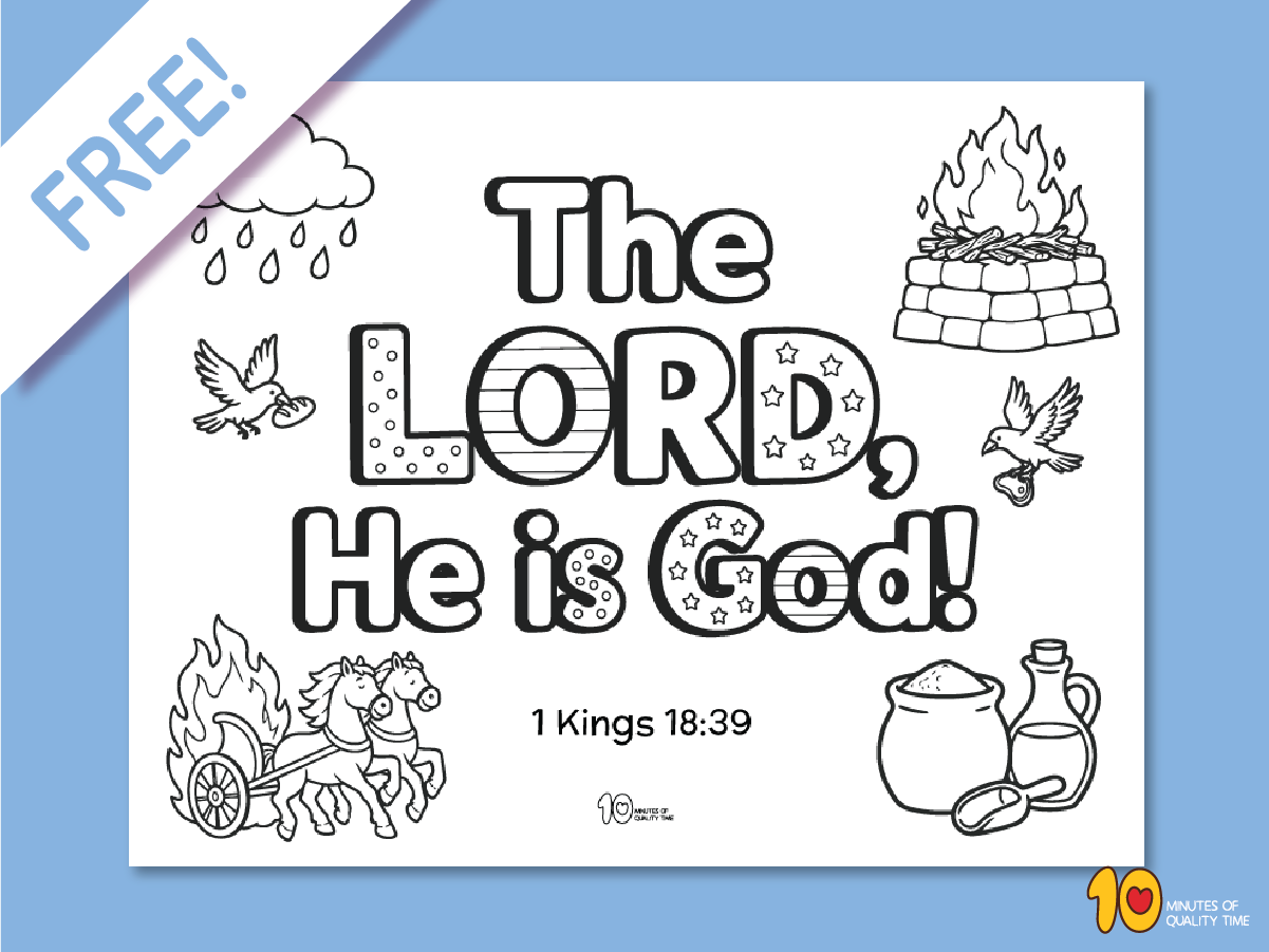 The Lord He is God free Elijah Bible coloring page based on 1 Kings 18:39