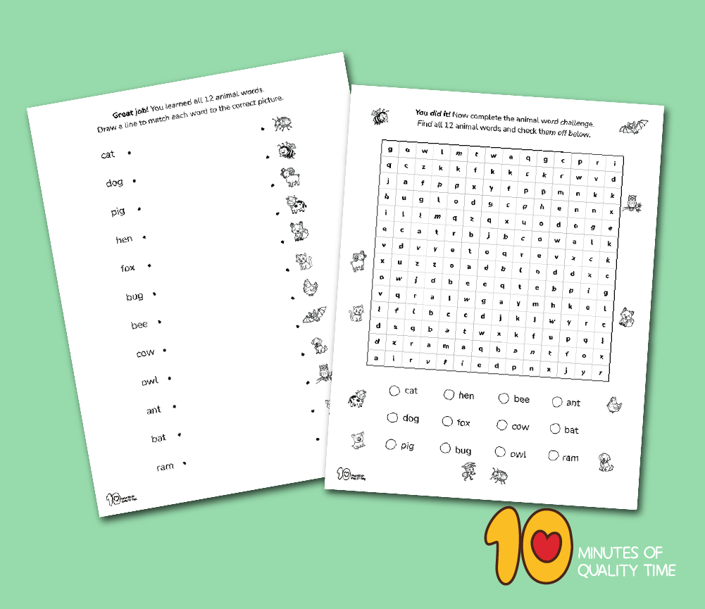 animal word worksheets