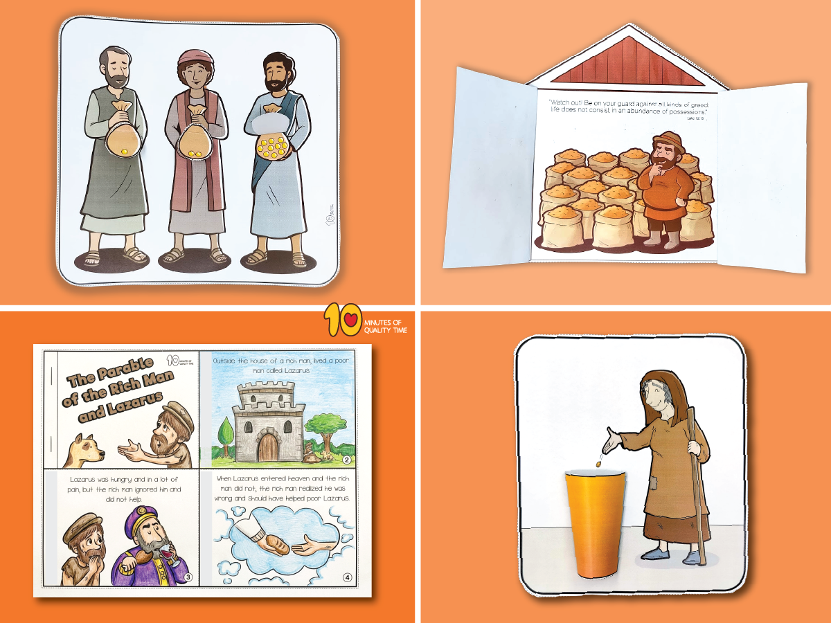 Money and Giving Bible crafts featuring the parable of the talents, the rich fool, the rich man and Lazarus, the widow’s mite, and a free Matthew 6:21 coloring page Money and Giving Bible crafts featuring the parable of the talents, the rich fool, the rich man and Lazarus, the widow’s mite, and a free Matthew 6:21 coloring page