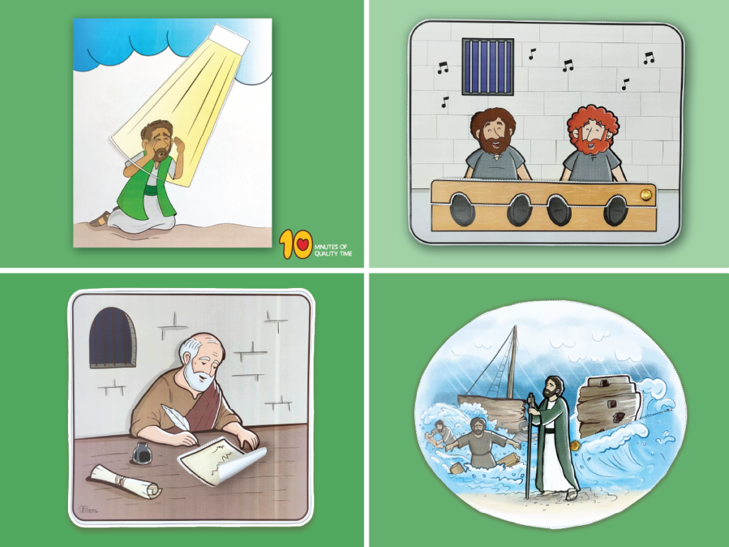 Paul Bible crafts featuring Paul’s conversion, Paul and Silas in prison, Paul writing letters, Paul’s shipwreck, and a free Philippians 4:13 coloring page