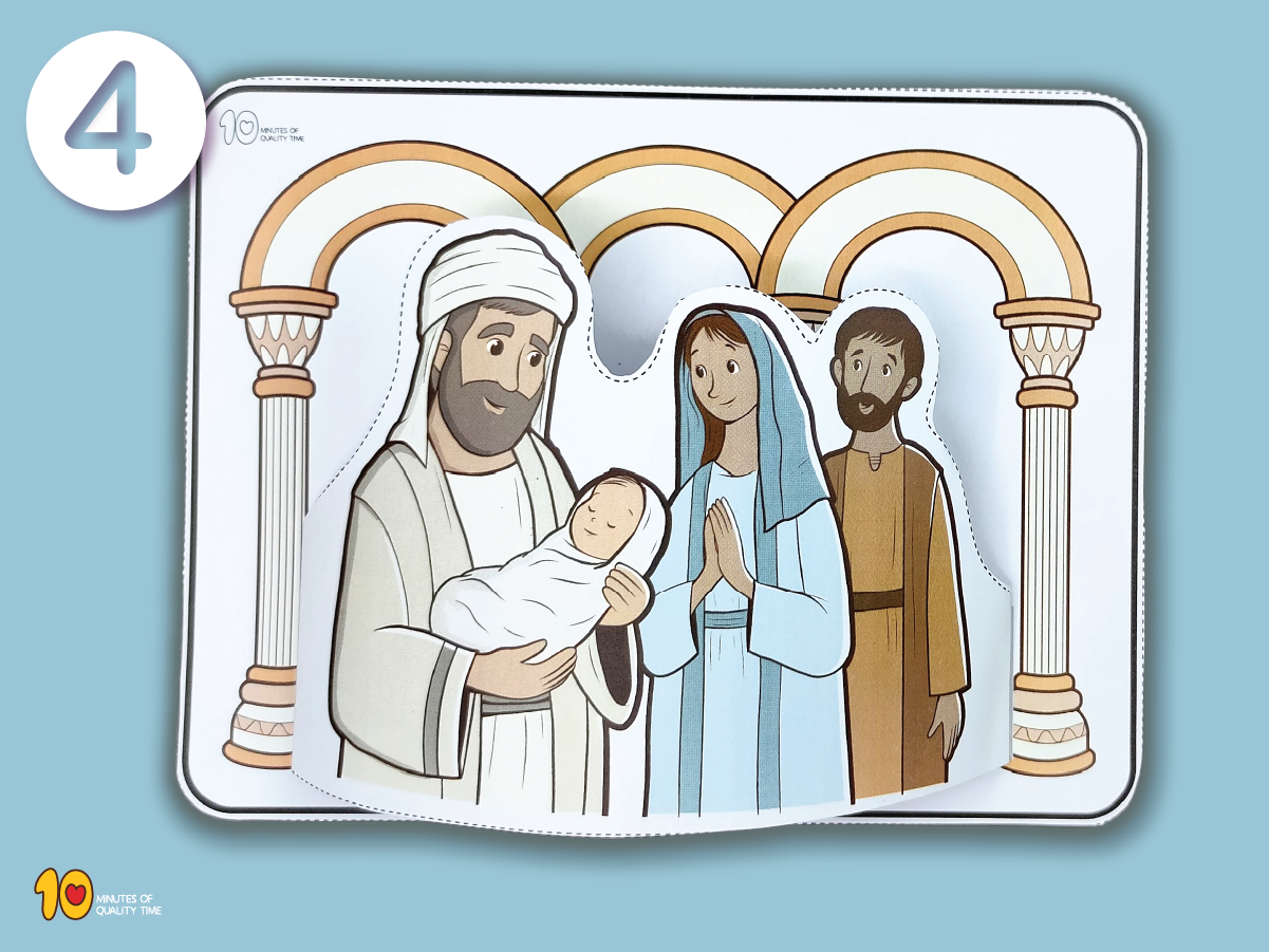 Jesus presented at the temple printable Bible craft with Mary, Joseph, baby Jesus, and Simeon Jesus presented at the temple printable Bible craft with Mary, Joseph, baby Jesus, and Simeon